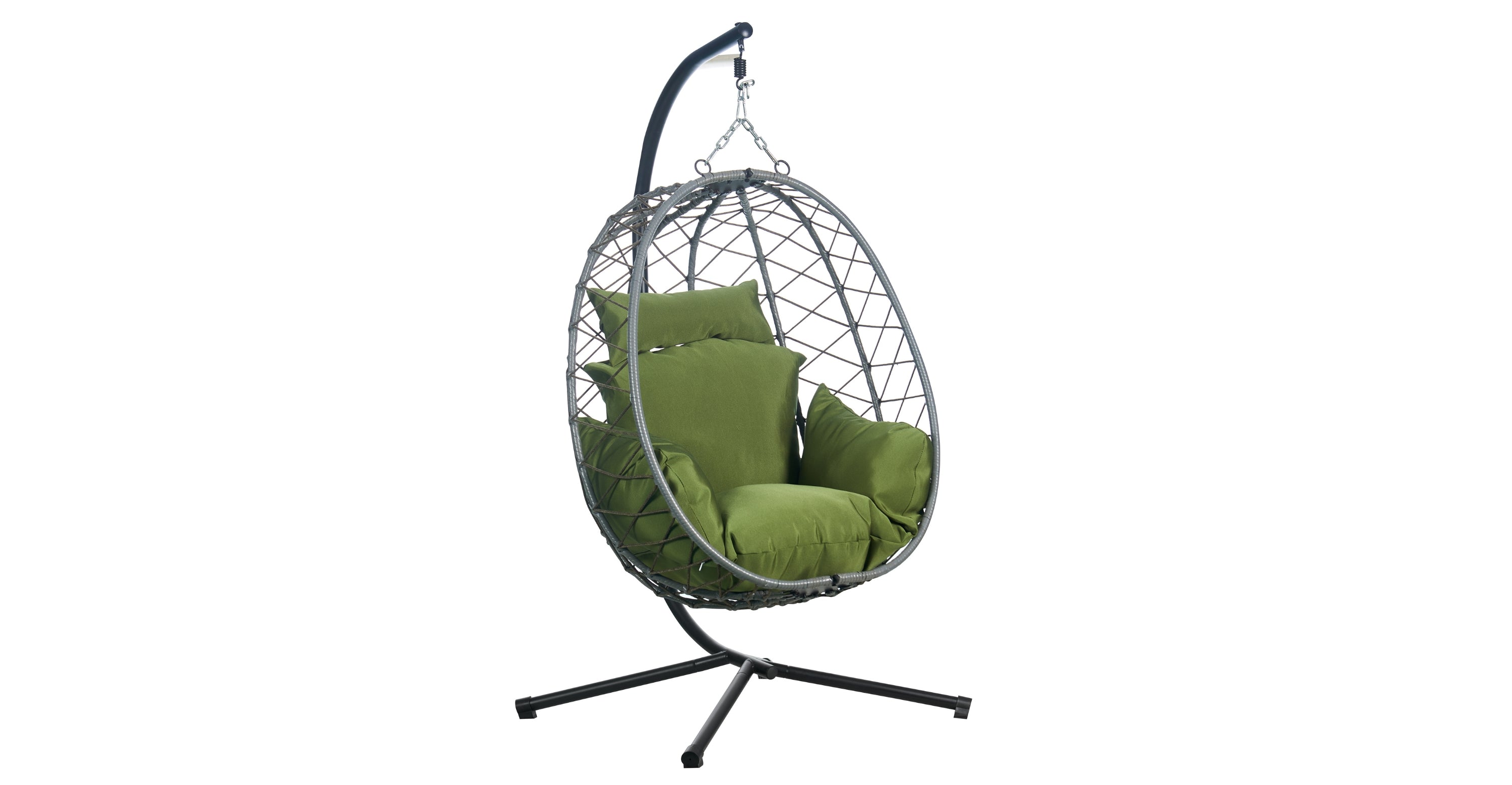 Summit Outdoor Single Person Egg Swing Chair in Grey Steel Frame With Removable Cushions Dark Green