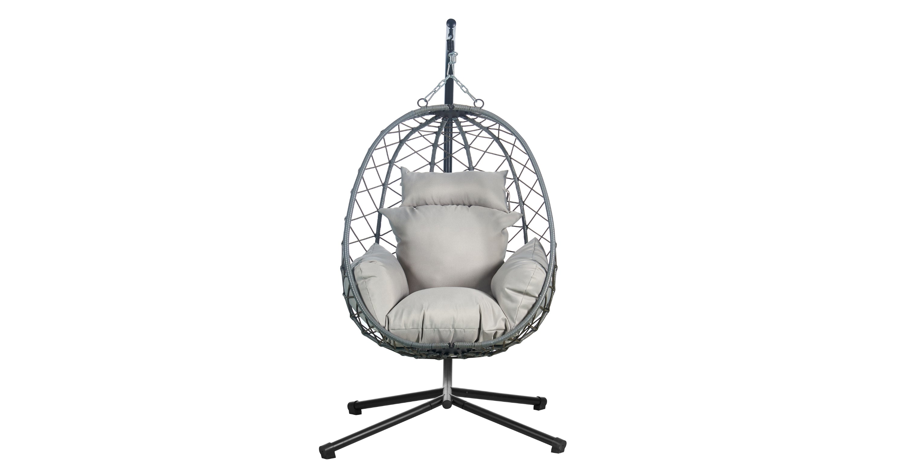 Summit Outdoor Single Person Egg Swing Chair in Grey Steel Frame With Removable Cushions Grey