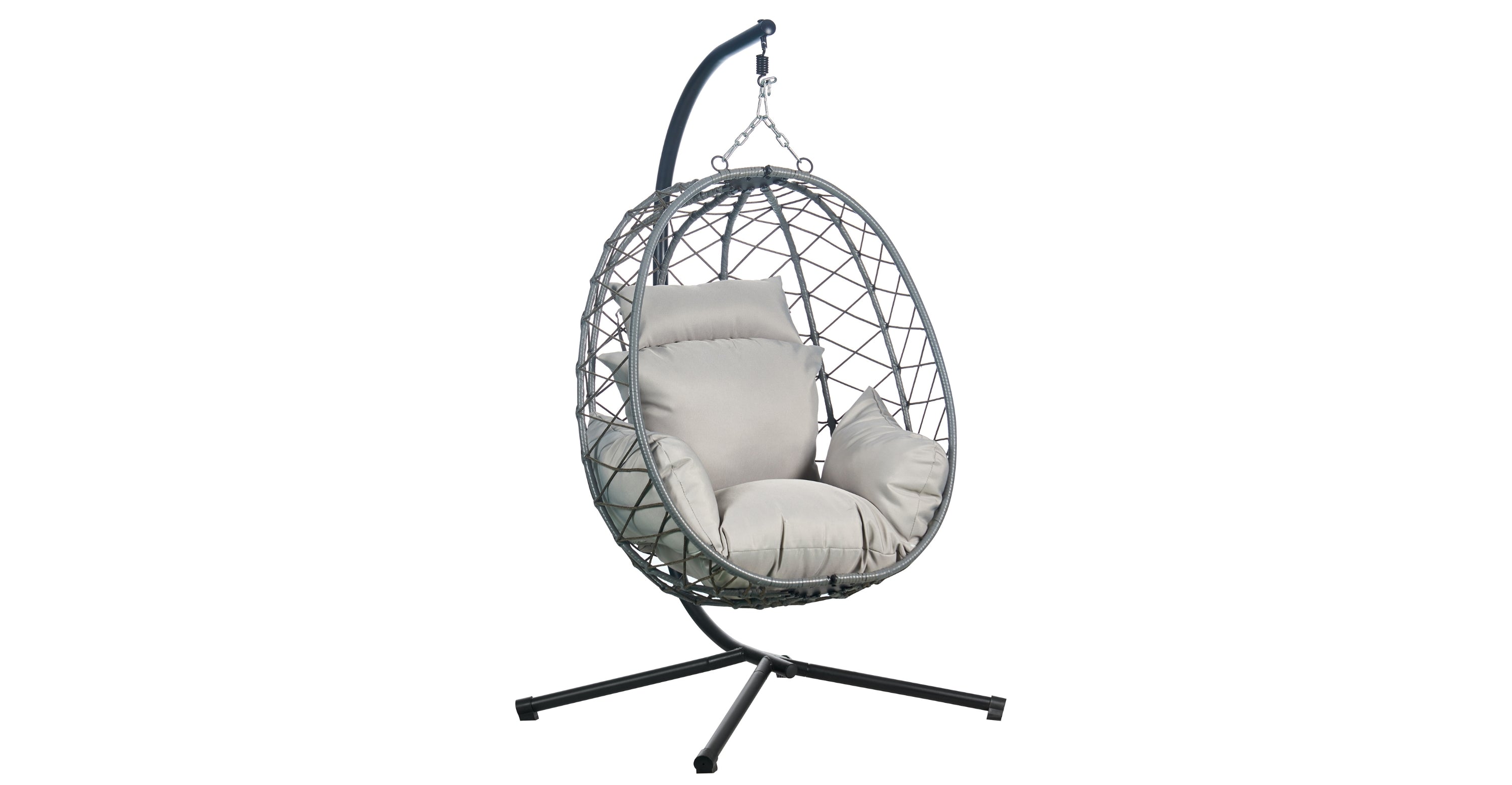 Summit Outdoor Single Person Egg Swing Chair in Grey Steel Frame With Removable Cushions Grey