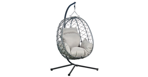 Summit Outdoor Single Person Egg Swing Chair in Grey Steel Frame With Removable Cushions Grey