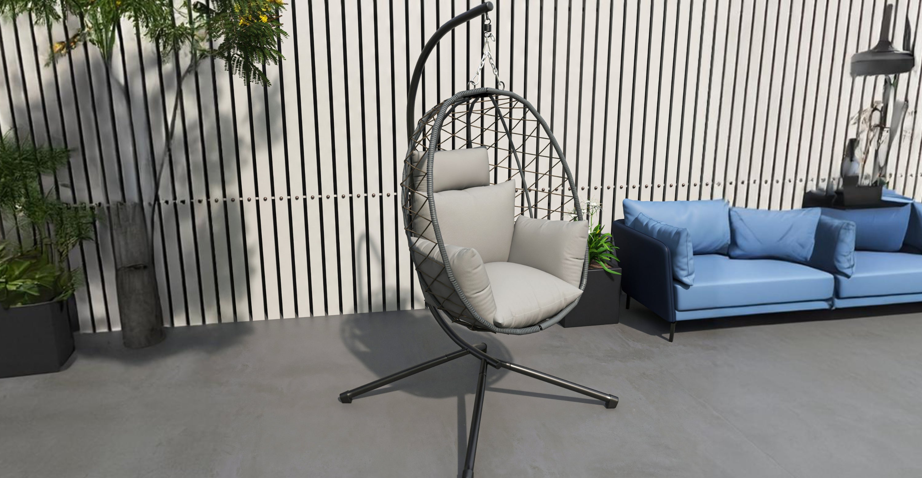 Summit Outdoor Single Person Egg Swing Chair in Grey Steel Frame With Removable Cushions Grey