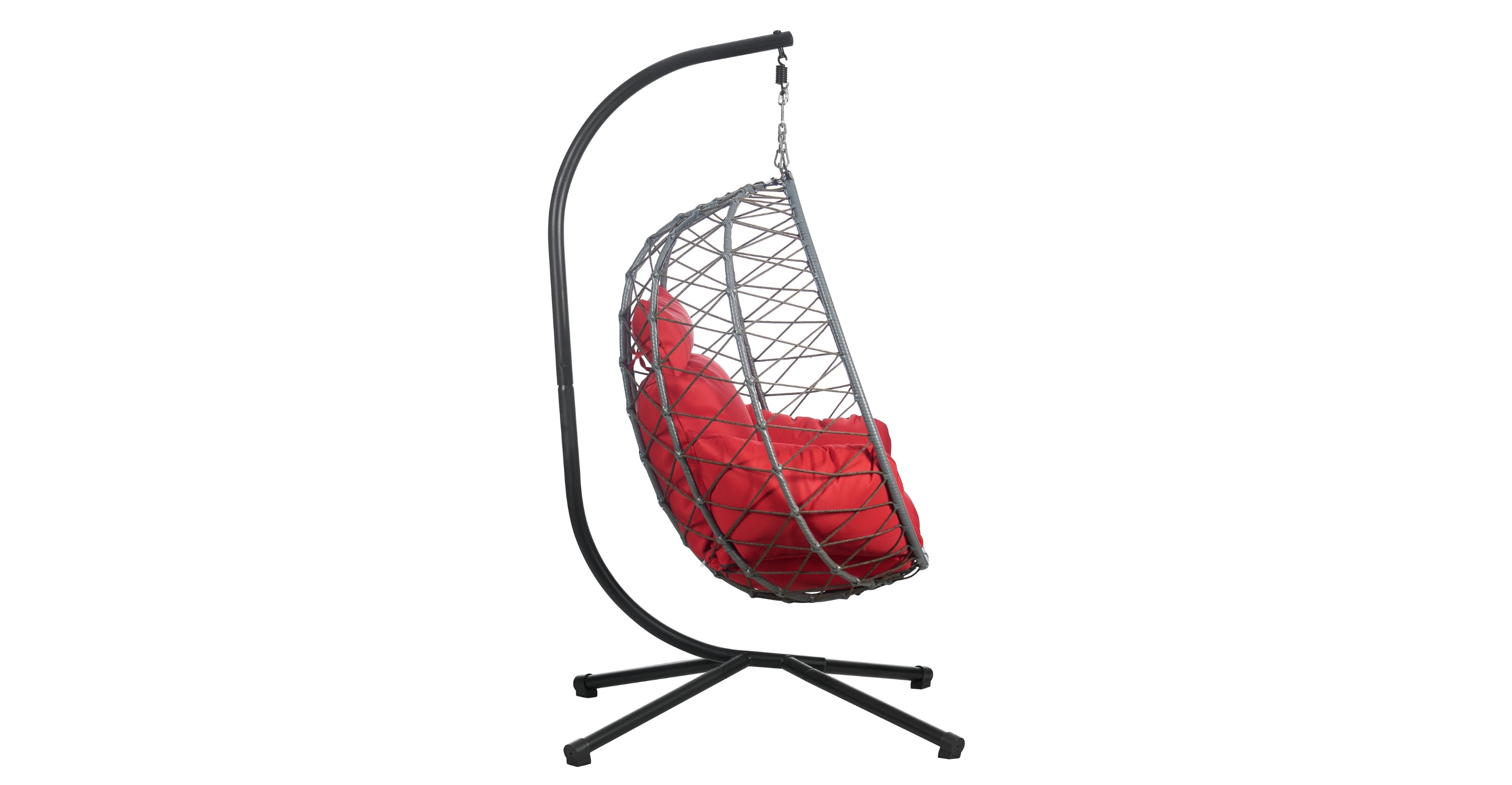 Summit Outdoor Single Person Egg Swing Chair in Grey Steel Frame With Removable Cushions Red