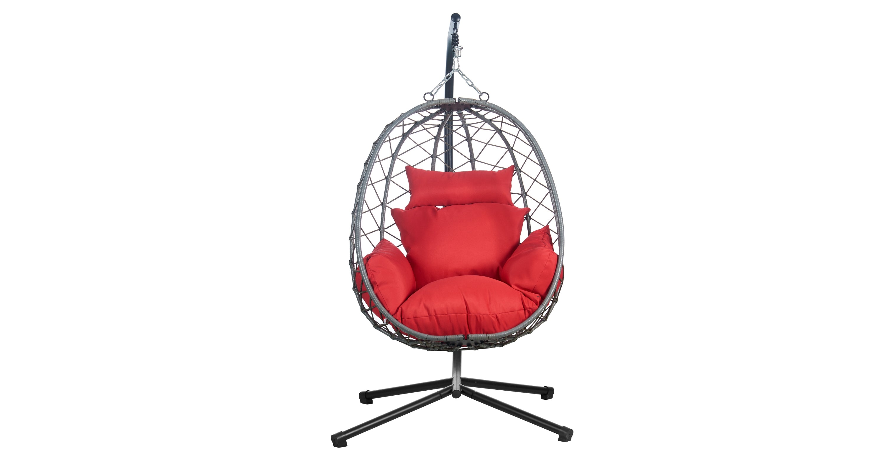 Summit Outdoor Single Person Egg Swing Chair in Grey Steel Frame With Removable Cushions Red