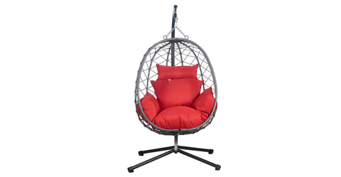 Summit Outdoor Single Person Egg Swing Chair in Grey Steel Frame With Removable Cushions Red