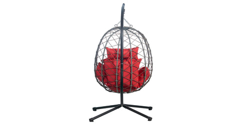 Summit Outdoor Single Person Egg Swing Chair in Grey Steel Frame With Removable Cushions Red