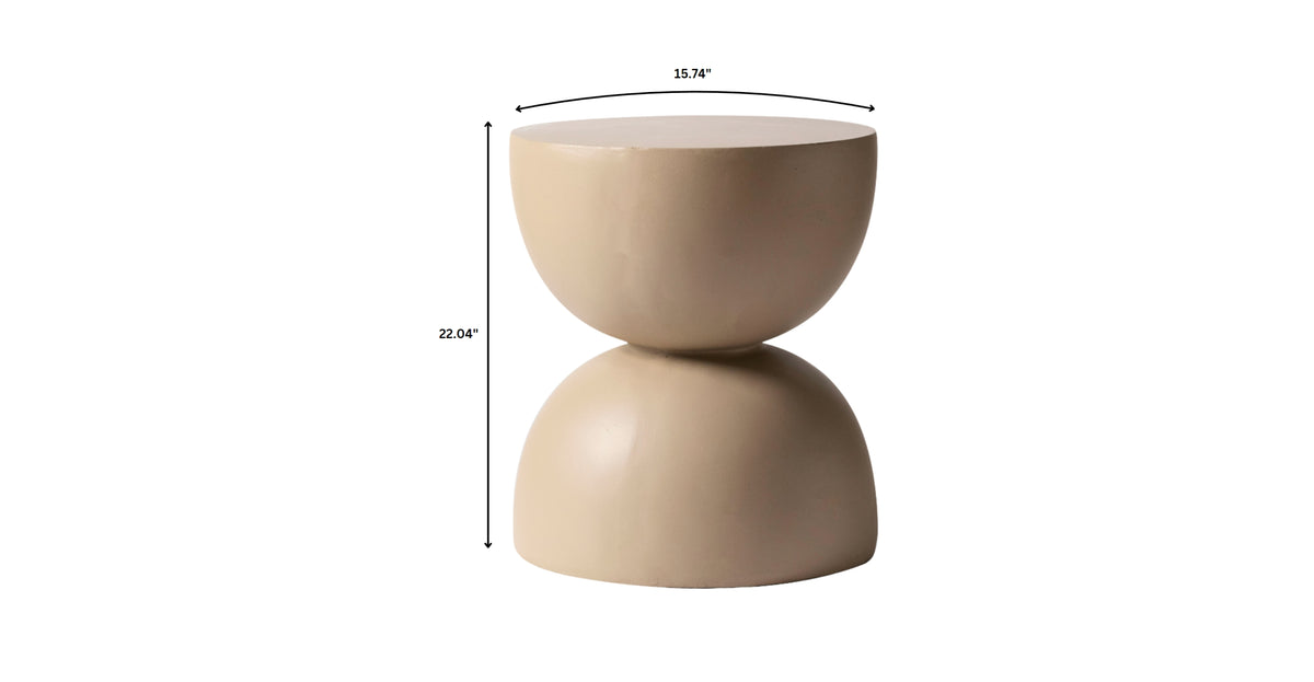 Sage Minimalist Side Table in Fiberstone Hourglass Design Accent Table Beige