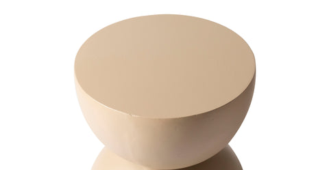 Sage Minimalist Side Table in Fiberstone Hourglass Design Accent Table Beige