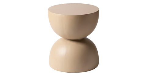 Sage Minimalist Side Table in Fiberstone Hourglass Design Accent Table Beige