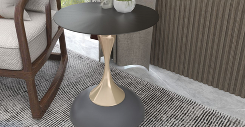 Savoy Wide Side Table with Stainless Steel Top Round Accent Table and Elegant Pedestal Base Grey / Black