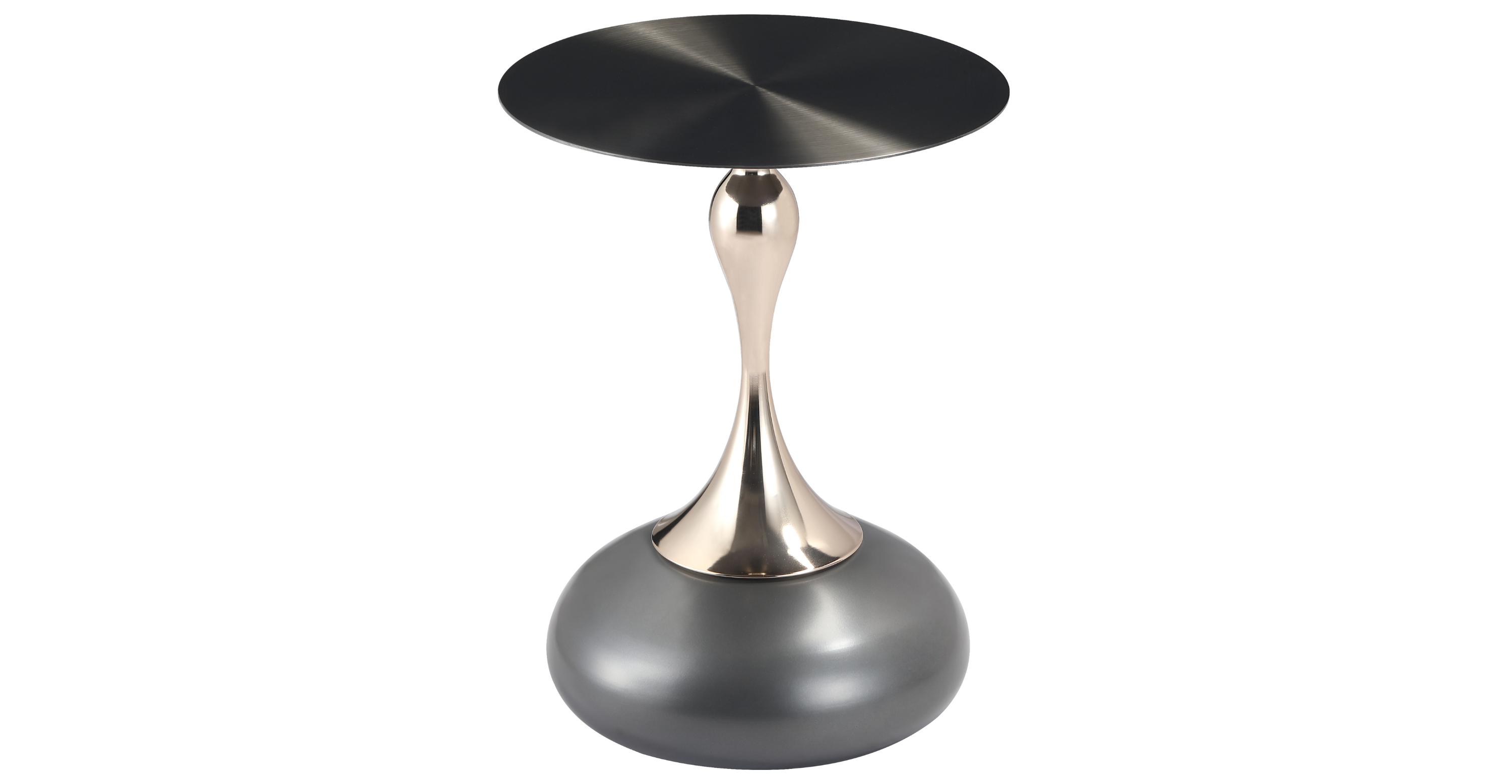 Savoy Wide Side Table with Stainless Steel Top Round Accent Table and Elegant Pedestal Base Grey / Black