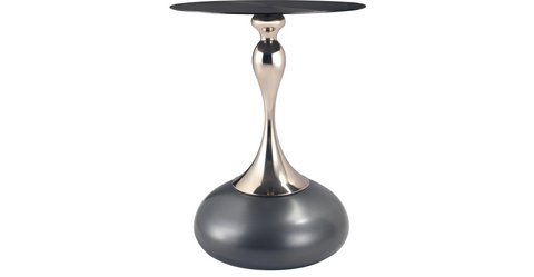 Savoy Wide Side Table with Stainless Steel Top Round Accent Table and Elegant Pedestal Base Grey / Black