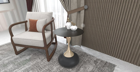 Savoy Wide Side Table with Stainless Steel Top Round Accent Table and Elegant Pedestal Base Matte Black / Black