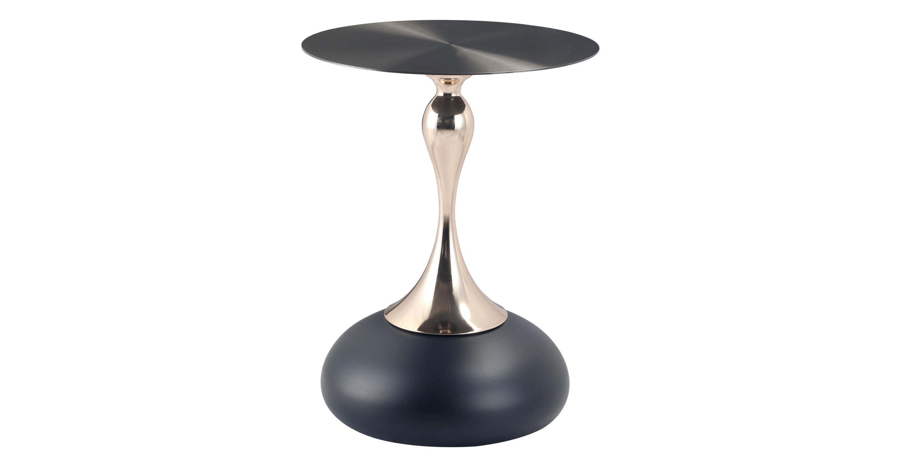 Savoy Wide Side Table with Stainless Steel Top Round Accent Table and Elegant Pedestal Base Matte Black / Black