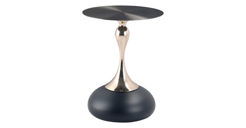 Savoy Wide Side Table with Stainless Steel Top Round Accent Table and Elegant Pedestal Base Matte Black / Black