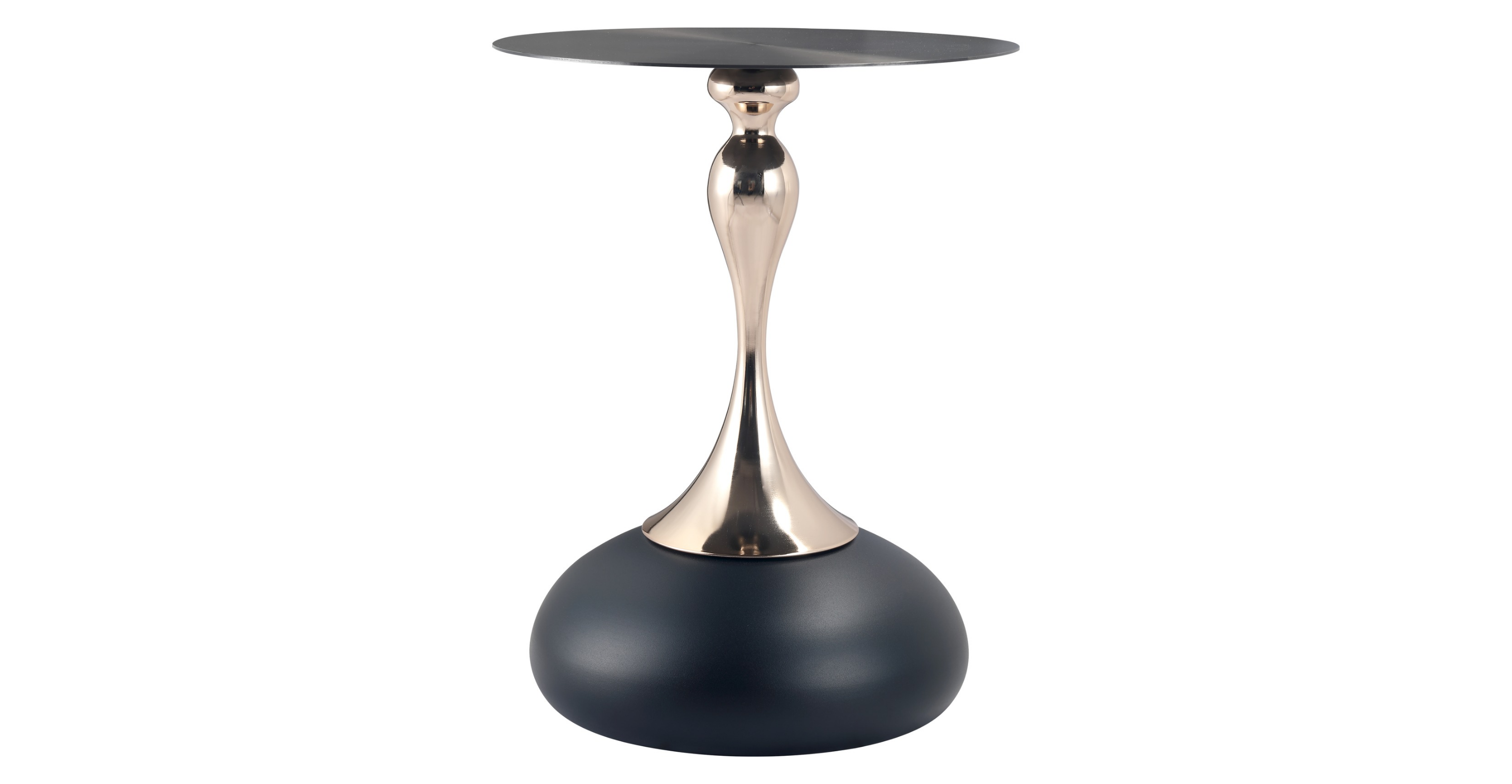 Savoy Wide Side Table with Stainless Steel Top Round Accent Table and Elegant Pedestal Base Matte Black / Black