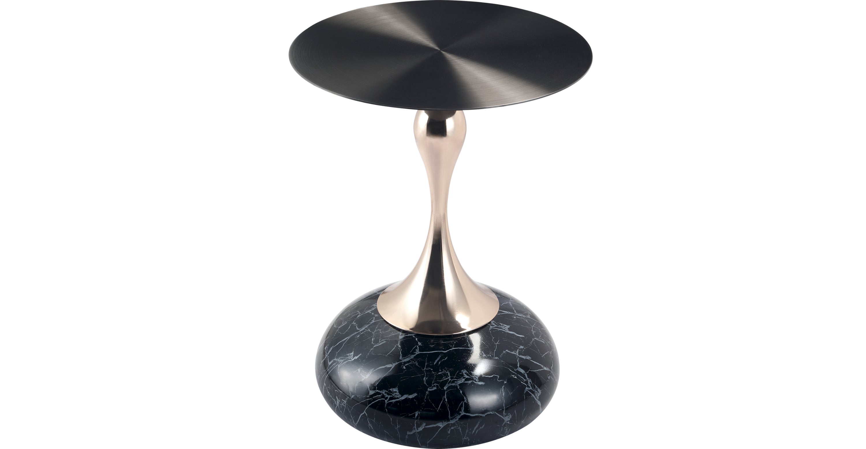 Savoy Wide Side Table with Stainless Steel Top Round Accent Table and Elegant Pedestal Base Stone Black / Black