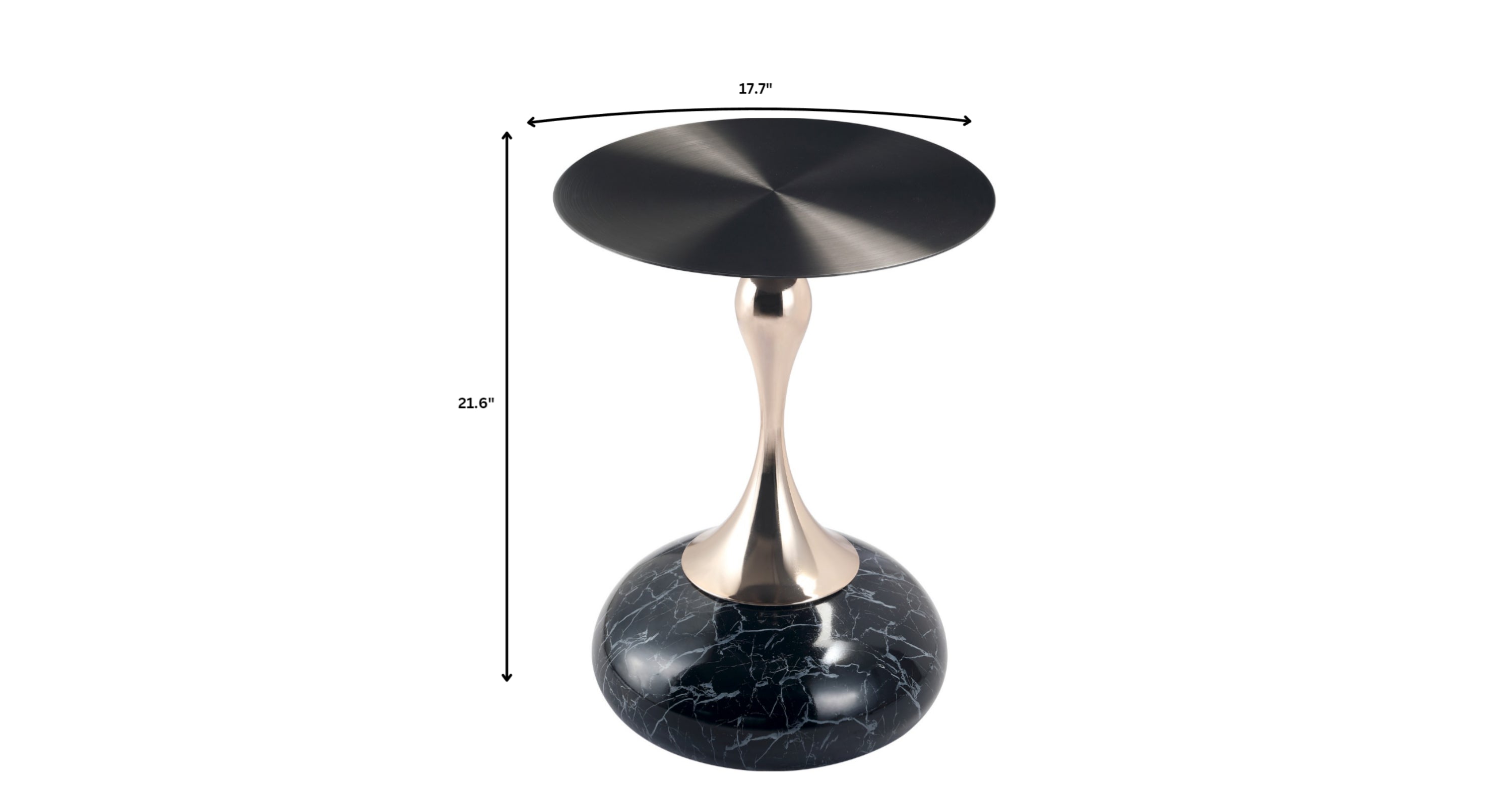 Savoy Wide Side Table with Stainless Steel Top Round Accent Table and Elegant Pedestal Base Stone Black / Black