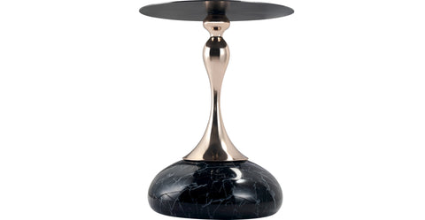 Savoy Wide Side Table with Stainless Steel Top Round Accent Table and Elegant Pedestal Base Stone Black / Black