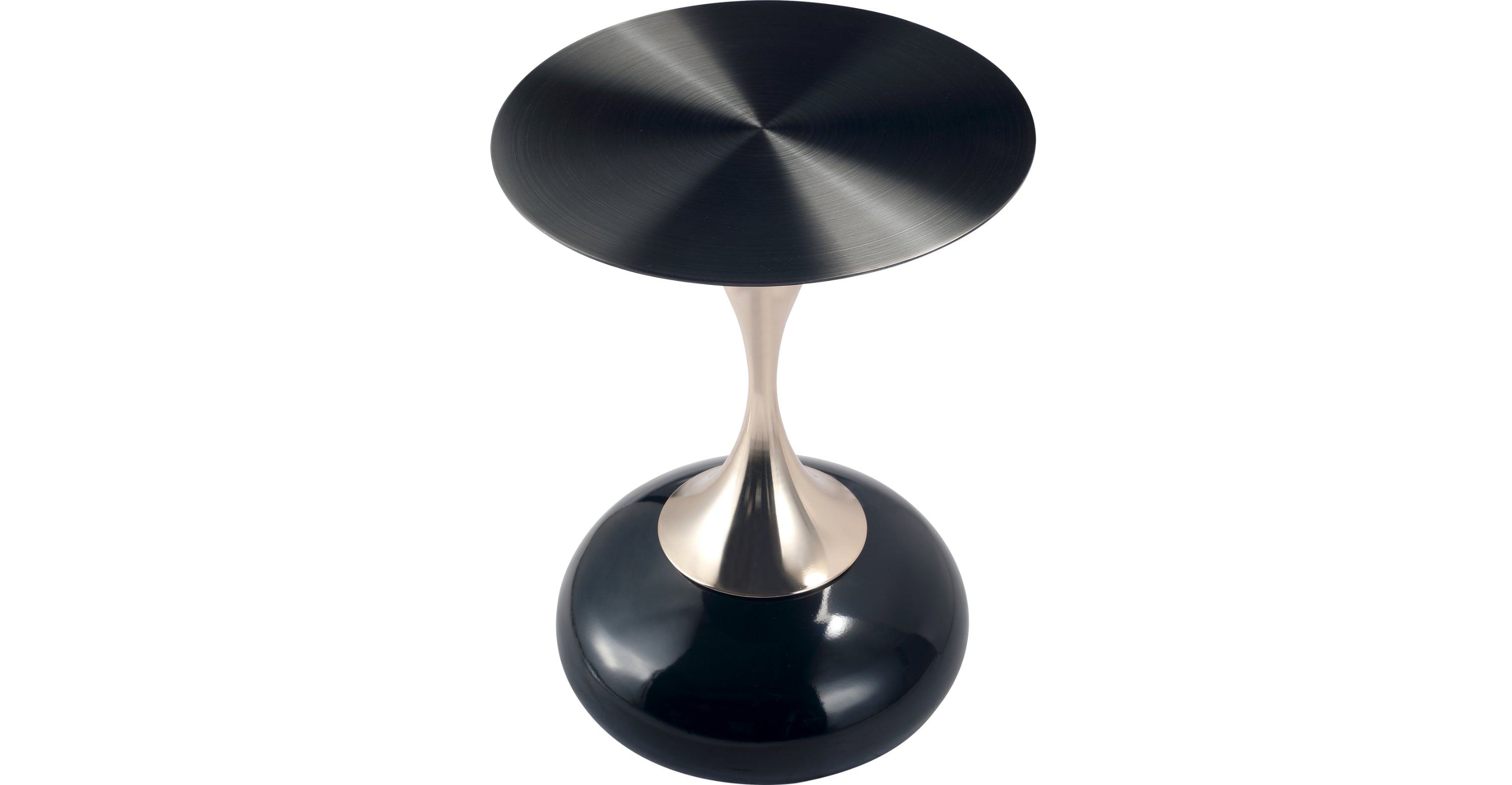 Savoy Wide Side Table with Stainless Steel Top Round Accent Table and Elegant Pedestal Base Shiny Black / Black