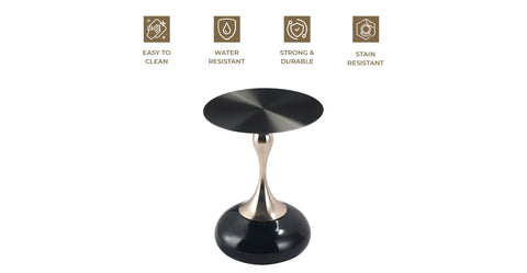 Savoy Wide Side Table with Stainless Steel Top Round Accent Table and Elegant Pedestal Base Shiny Black / Black