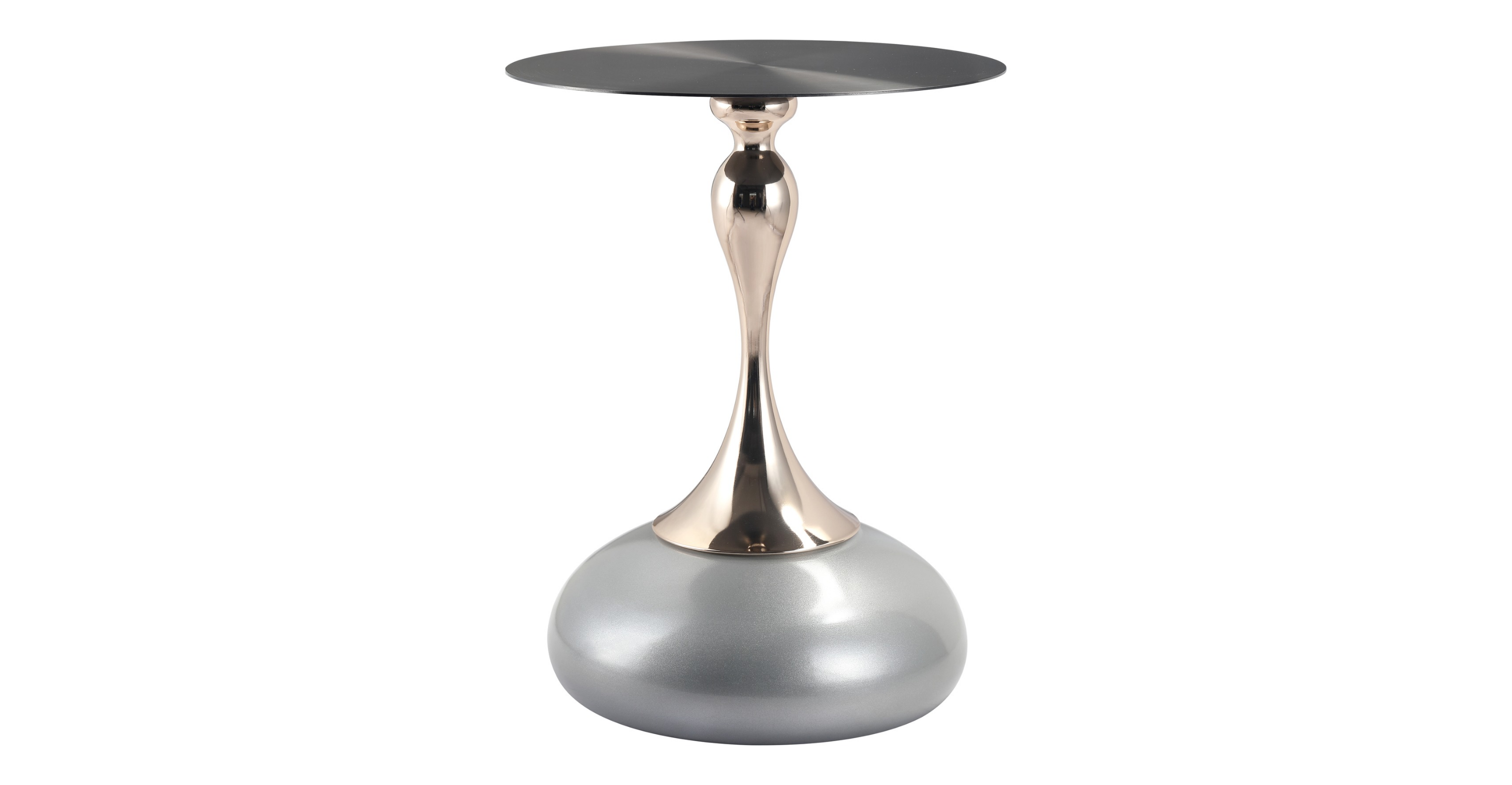 Savoy Wide Side Table with Stainless Steel Top Round Accent Table and Elegant Pedestal Base Silver / Black