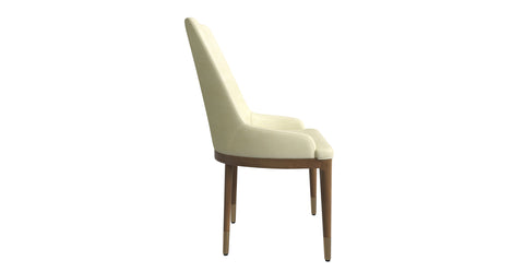 Viva Dining Side Chair Upholstered in Leather with Brown Rubberwood Legs Cream