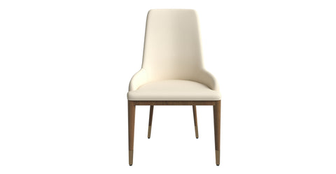 Viva Dining Side Chair Upholstered in Leather with Brown Rubberwood Legs Light Taupe