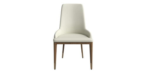 Viva Dining Side Chair Upholstered in Leather with Brown Rubberwood Legs Taupe