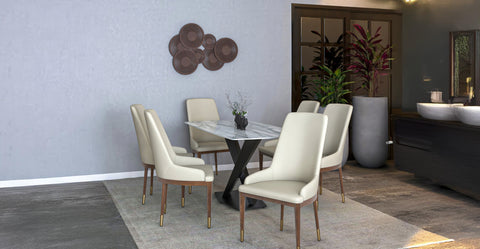 Viva Dining Side Chair Upholstered in Leather with Brown Rubberwood Legs Taupe