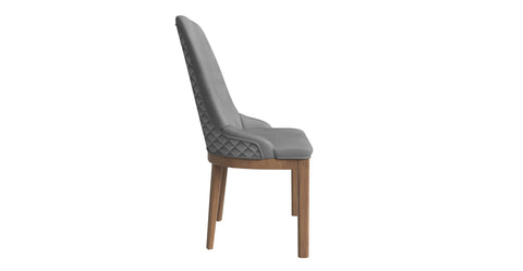 Verisma Dining Chair Upholstered in Leather with Diamond Stitching Back Design Grey