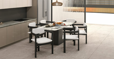 Velo Series Dining Chair with Upholstered Leather and Rubberwood Legs Black/Off White