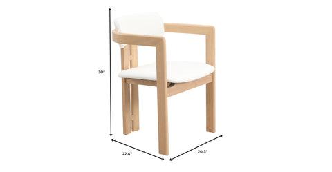 Velo Series Dining Chair with Upholstered Leather and Rubberwood Legs Natural/White