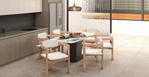 Velo Series Dining Chair with Upholstered Leather and Rubberwood Legs Natural/White