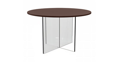 Valore Coffee Table with Round MDF Tabletop and Sturdy Acrylic Cross Base Walnut