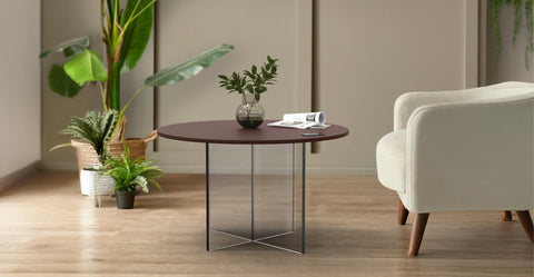 Valore Coffee Table with Round MDF Tabletop and Sturdy Acrylic Cross Base Walnut