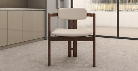 Velo Series Dining Chair with Upholstered Leather and Rubberwood Legs Walnut/Taupe