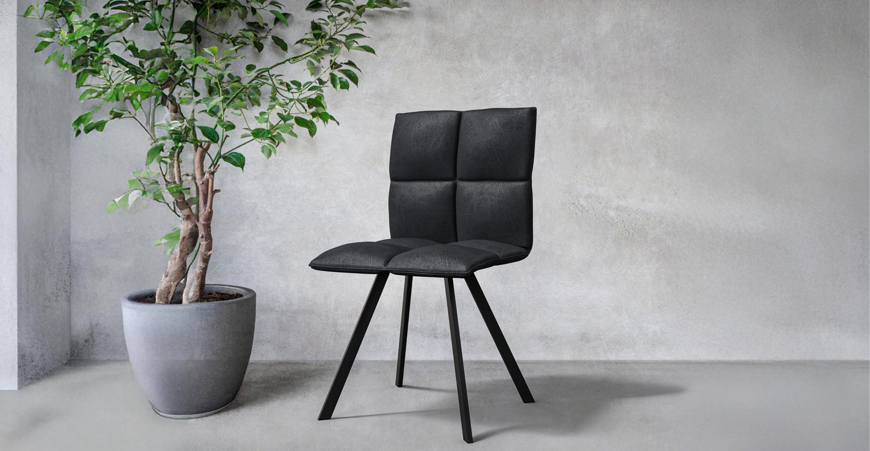 Wesley Leather Dining Chair With Iron Legs Charcoal Black