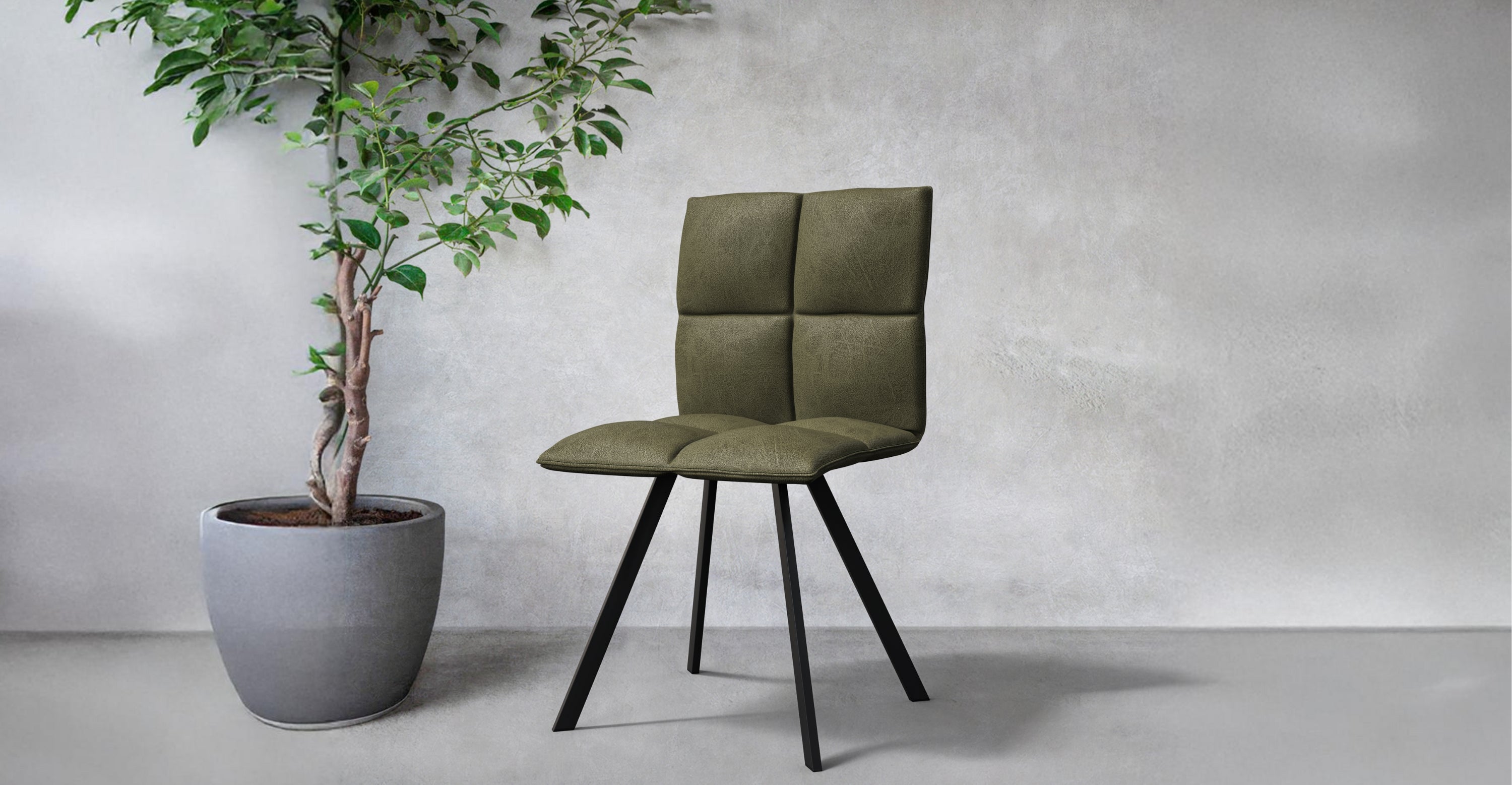 Wesley Leather Dining Chair With Iron Legs Olive Green