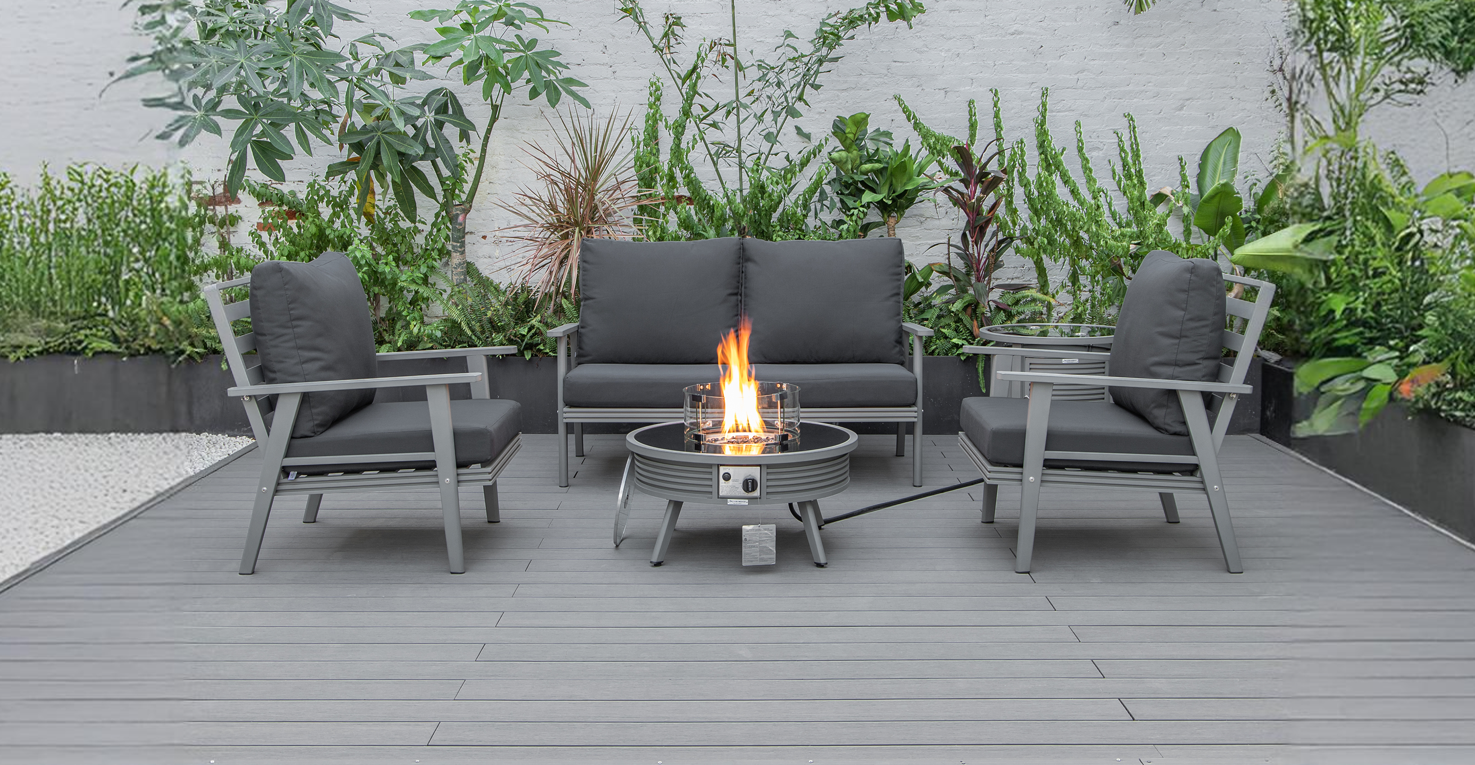 Walbrooke Aluminum Patio Conversation With Slats Design Fire Pit Table & Tank Holder Charcoal / Grey / Square