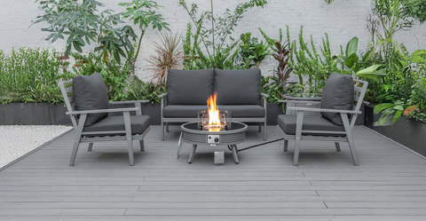 Walbrooke Aluminum Patio Conversation With Slats Design Fire Pit Table & Tank Holder Charcoal / Grey / Square