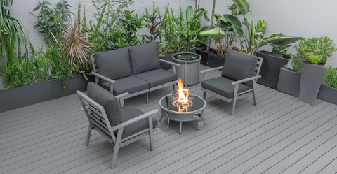 Walbrooke Aluminum Patio Conversation With Slats Design Fire Pit Table & Tank Holder Charcoal / Grey / Square