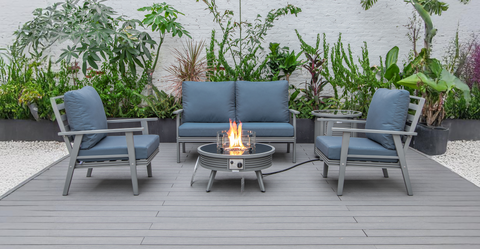 Walbrooke Aluminum Patio Conversation With Slats Design Fire Pit Table & Tank Holder Navy Blue / Grey / Square