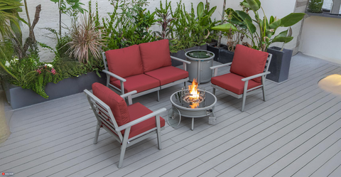 Walbrooke Aluminum Patio Conversation With Slats Design Fire Pit Table & Tank Holder Red / Grey / Square