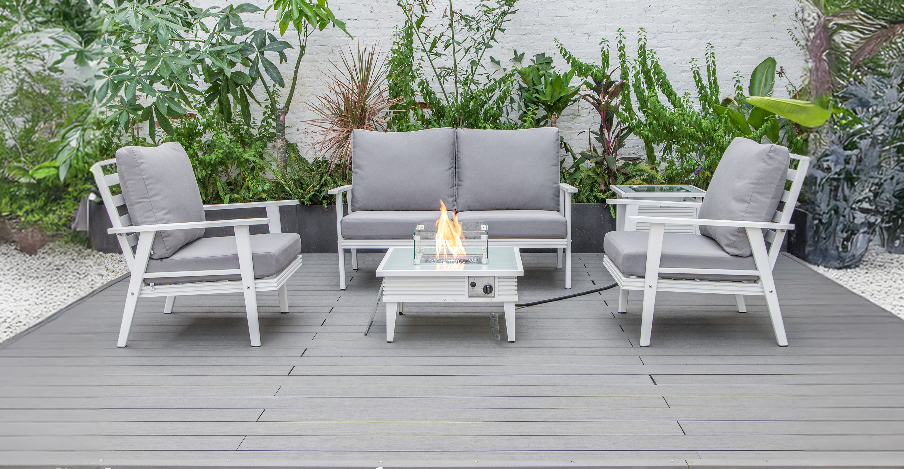 Walbrooke Aluminum Patio Conversation With Slats Design Fire Pit Table & Tank Holder Grey / White / Square