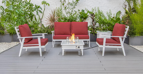 Walbrooke Aluminum Patio Conversation With Slats Design Fire Pit Table & Tank Holder Red / White / Square