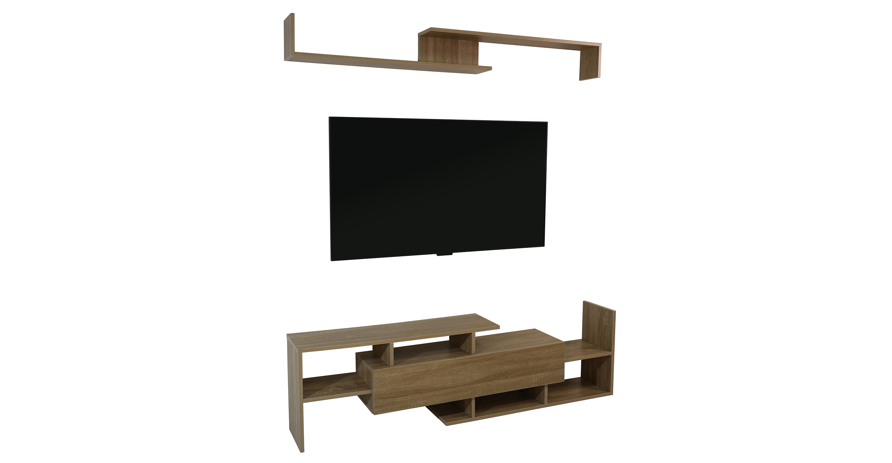 Surrey Modern TV Stand with MDF Shelves and Bookcase for Living Room