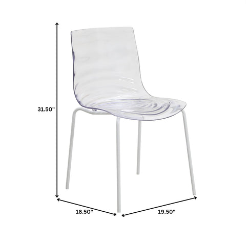 Astor Water Ripple Design Dining Chair in White Stainless Steel Set of 4