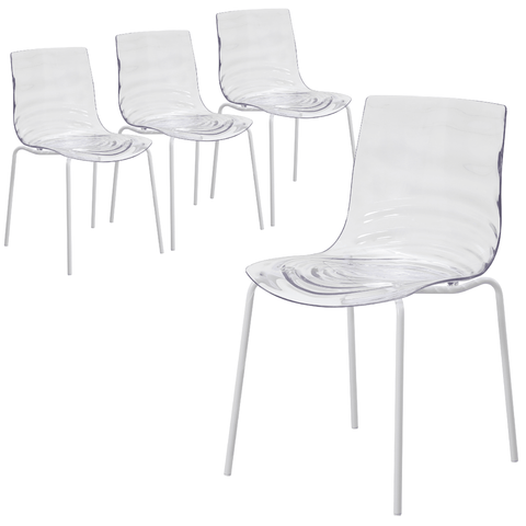 Astor Water Ripple Design Dining Chair in White Stainless Steel Set of 4