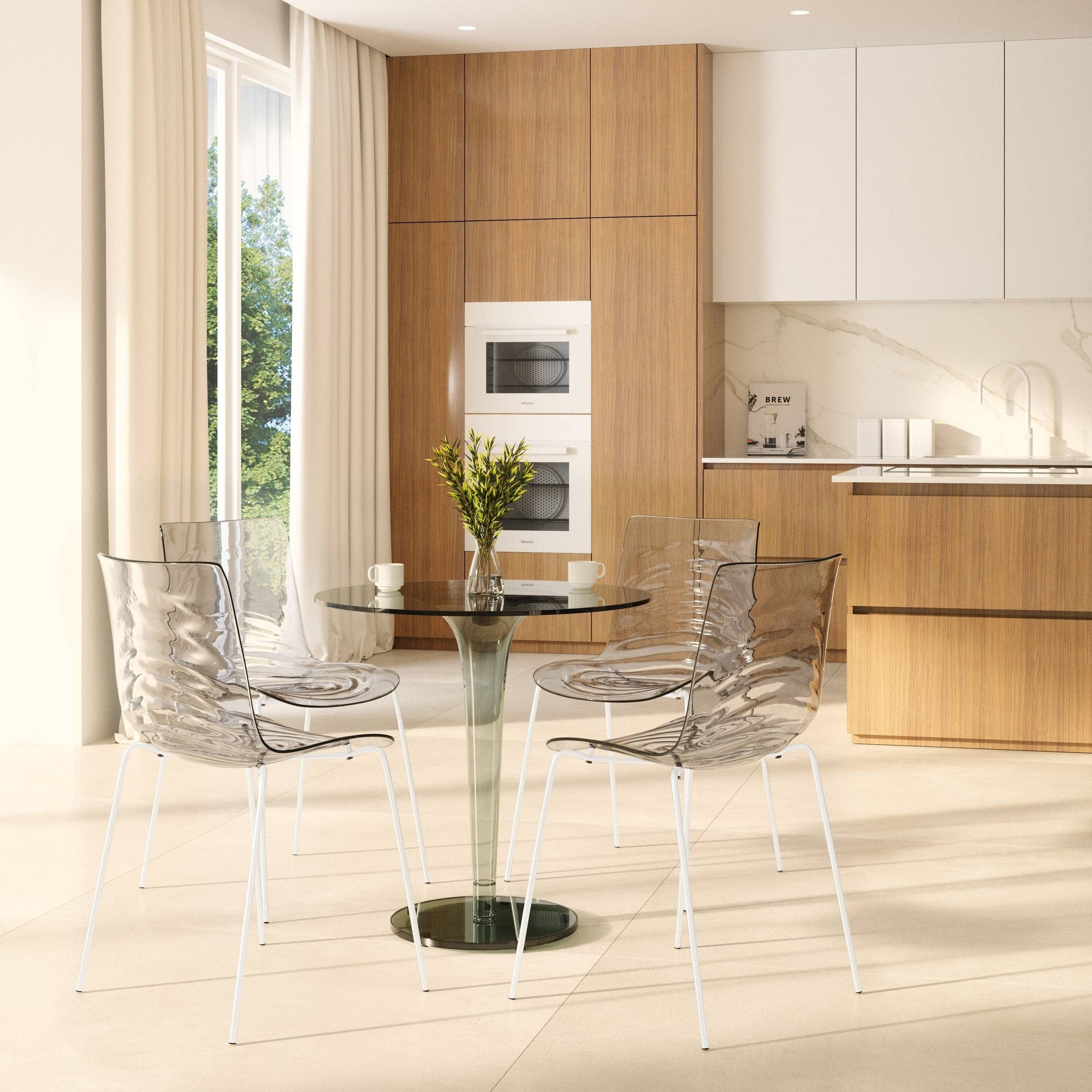 Astor Water Ripple Design Dining Chair in White Stainless Steel Set of 4