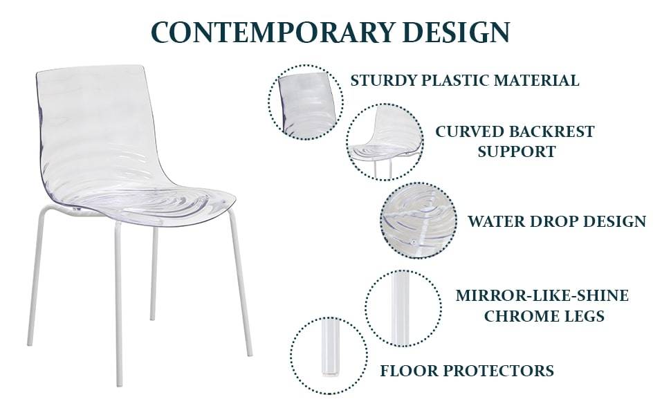 Astor Water Ripple Design Dining Chair in White Stainless Steel Set of 4